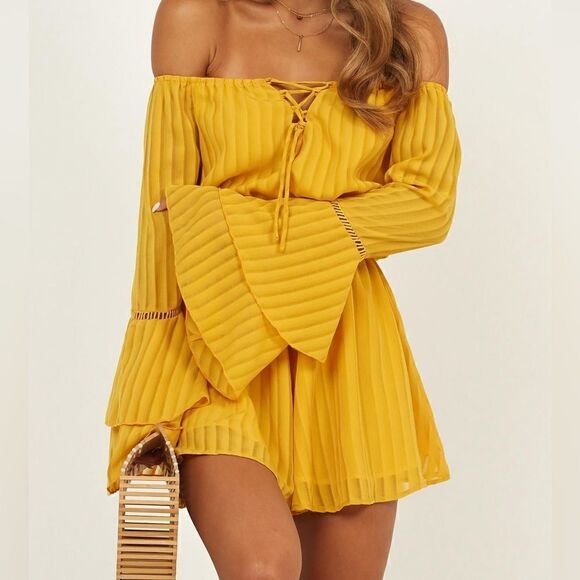 SHOWPO. CUPIDS ARROW PLAYSUIT IN MUSTARD | size 6 - Picture 1 of 11